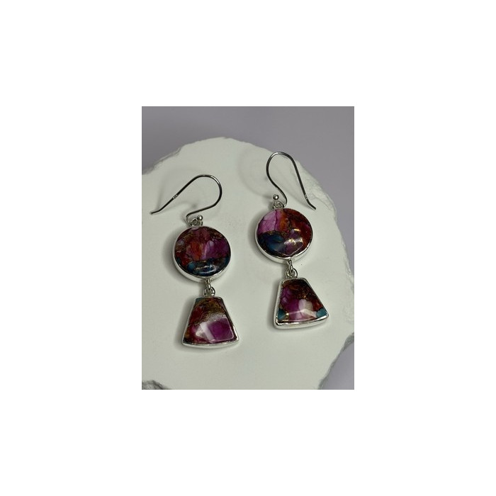 925 Sterling Silver Pink Oyster Turquoise Earrings Length 2 Inch