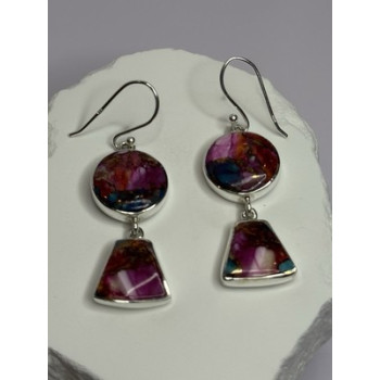 925 Sterling Silver Pink Oyster Turquoise Earrings Length 2 Inch