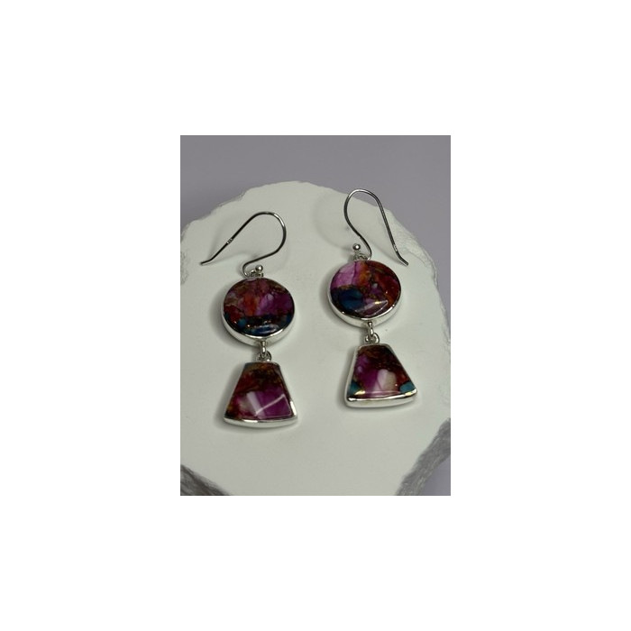 925 Sterling Silver Pink Oyster Turquoise Earrings Length 2 Inch