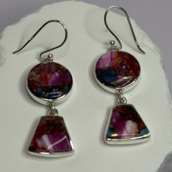 925 Sterling Silver Pink Oyster Turquoise Earrings Length 2 Inch