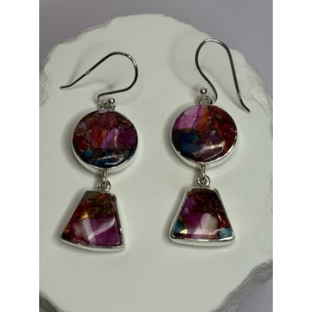 925 Sterling Silver Pink Oyster Turquoise Earrings Length 2 Inch