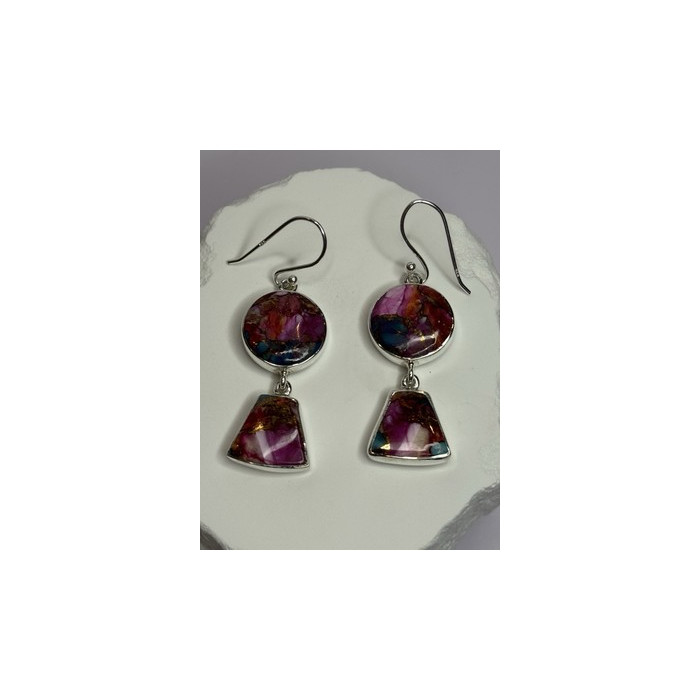 925 Sterling Silver Pink Oyster Turquoise Earrings Length 2 Inch