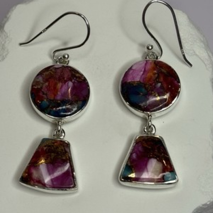 925 Sterling Silver Pink Oyster Turquoise Earrings Length 2 Inch