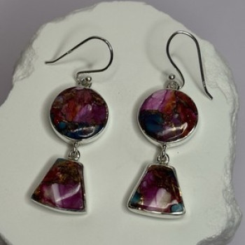 925 Sterling Silver Pink Oyster Turquoise Earrings Length 2 Inch