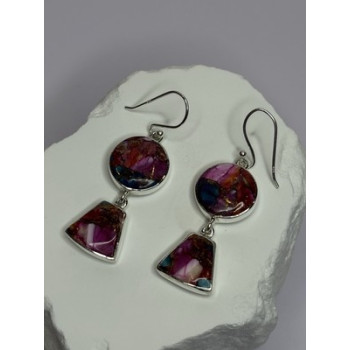 925 Sterling Silver Pink Oyster Turquoise Earrings Length 2 Inch