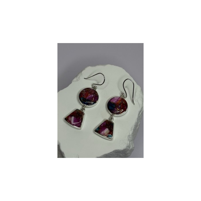 925 Sterling Silver Pink Oyster Turquoise Earrings Length 2 Inch