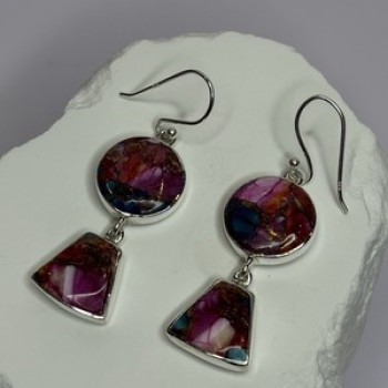 925 Sterling Silver Pink Oyster Turquoise Earrings Length 2 Inch
