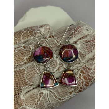 925 Sterling Silver Pink Oyster Turquoise Earrings Length 2 Inch