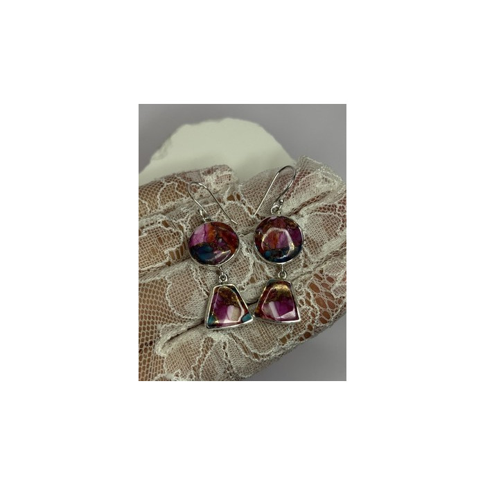 925 Sterling Silver Pink Oyster Turquoise Earrings Length 2 Inch