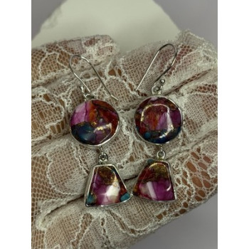 925 Sterling Silver Pink Oyster Turquoise Earrings Length 2 Inch