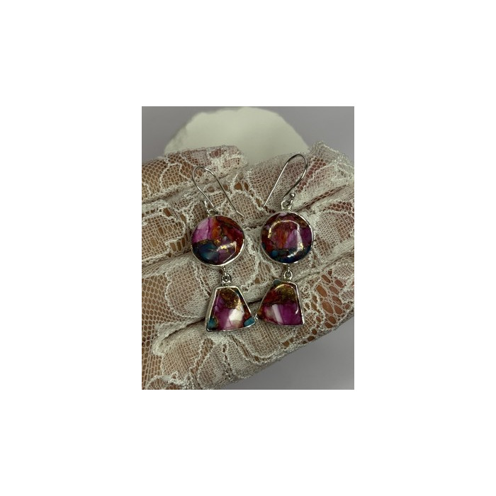 925 Sterling Silver Pink Oyster Turquoise Earrings Length 2 Inch