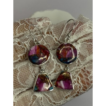 925 Sterling Silver Pink Oyster Turquoise Earrings Length 2 Inch