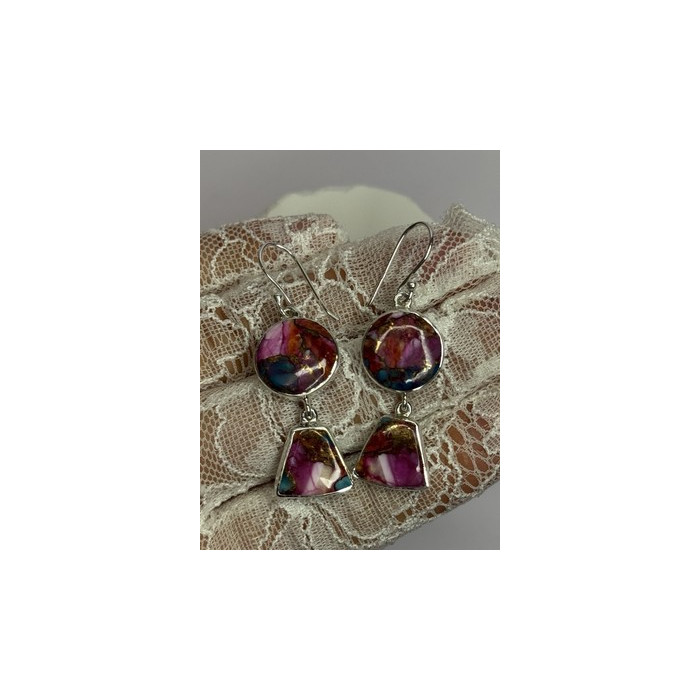 925 Sterling Silver Pink Oyster Turquoise Earrings Length 2 Inch