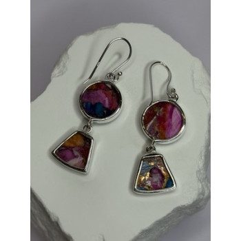 925 Sterling Silver Pink Oyster Turquoise Earrings Length 2 Inch