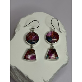 925 Sterling Silver Pink Oyster Turquoise Earrings Length 2 Inch