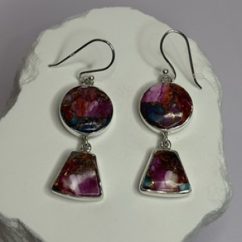 925 Sterling Silver Pink Oyster Turquoise Earrings Length 2 Inch