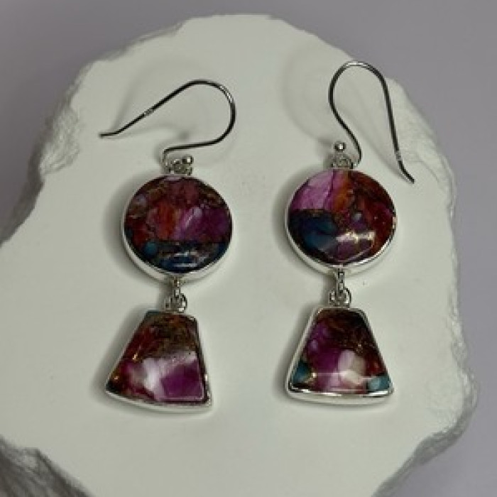 925 Sterling Silver Pink Oyster Turquoise Earrings Length 2 Inch