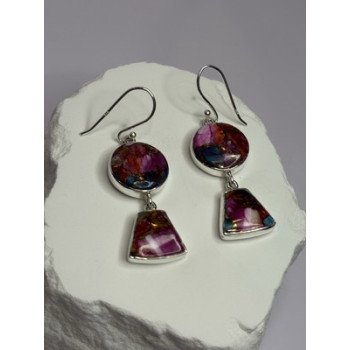925 Sterling Silver Pink Oyster Turquoise Earrings Length 2 Inch