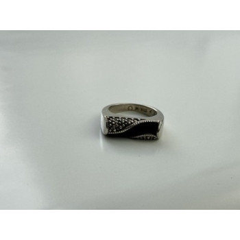 925 Sterling Silver Nephrite ( Jade ) & Black Quartz Ring Size 6.5