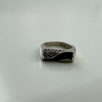 925 Sterling Silver Nephrite ( Jade ) & Black Quartz Ring Size 6.5