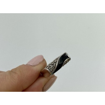 925 Sterling Silver Nephrite ( Jade ) & Black Quartz Ring Size 6.5