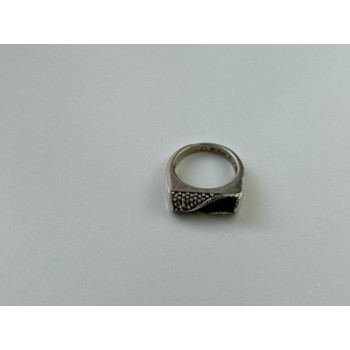 925 Sterling Silver Nephrite ( Jade ) & Black Quartz Ring Size 6.5