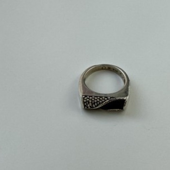 925 Sterling Silver Nephrite ( Jade ) & Black Quartz Ring Size 6.5