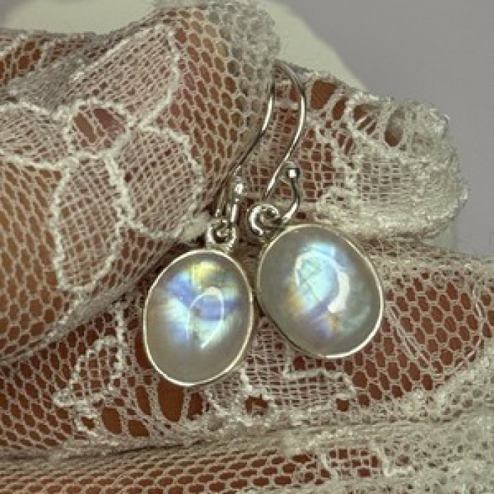 925 Sterling Silver Moonstone Earrings Length 1.1 Inch