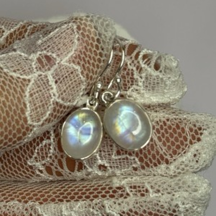 925 Sterling Silver Moonstone Earrings Length 1.1 Inch