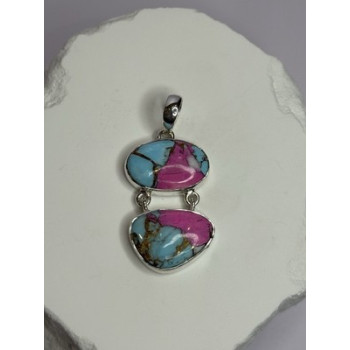 925 Sterling Silver Cotton Candy Turquoise Pendant Length 1.5 Inch