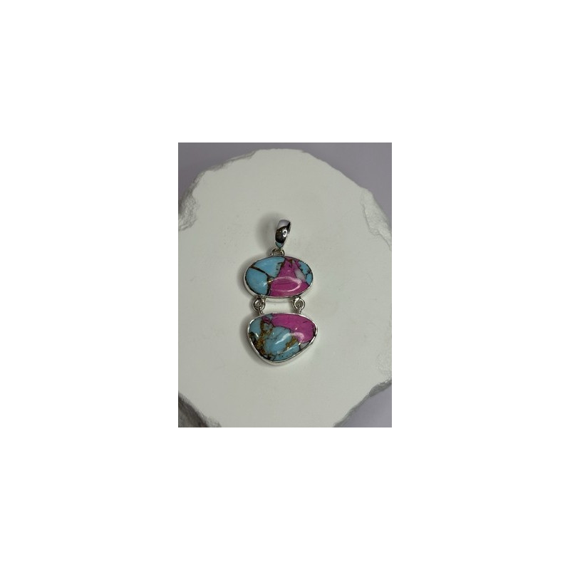 925 Sterling Silver Cotton Candy Turquoise Pendant Length 1.5 Inch
