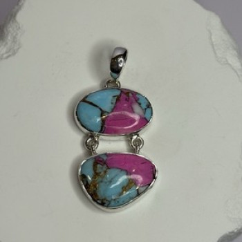 925 Sterling Silver Cotton Candy Turquoise Pendant Length 1.5 Inch