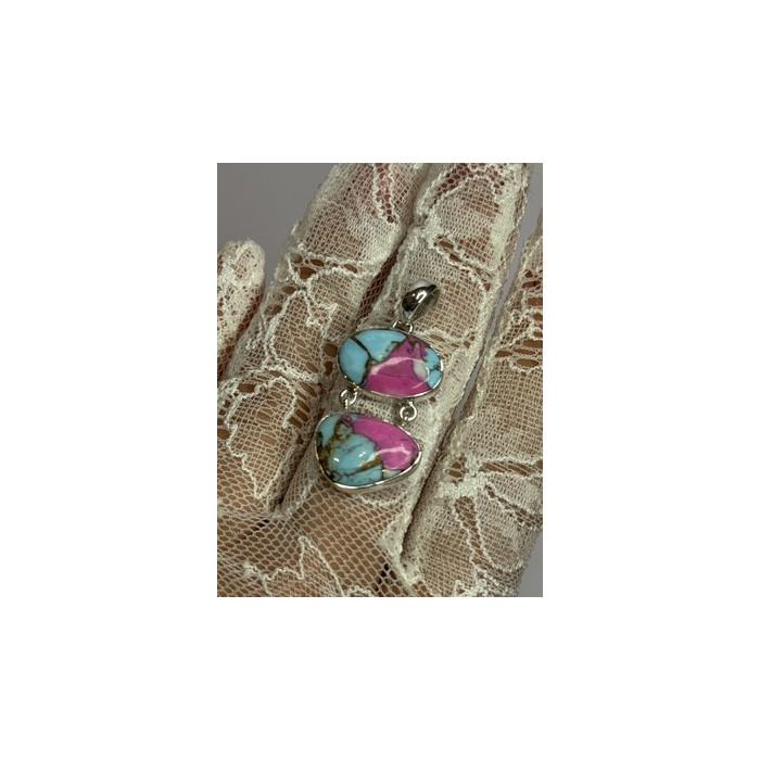 925 Sterling Silver Cotton Candy Turquoise Pendant Length 1.5 Inch