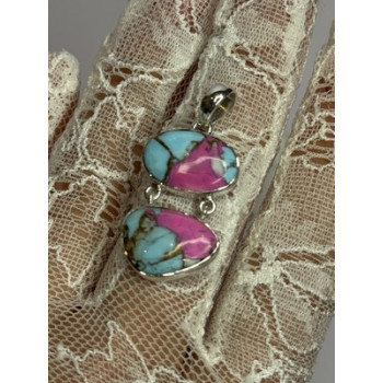 925 Sterling Silver Cotton Candy Turquoise Pendant Length 1.5 Inch