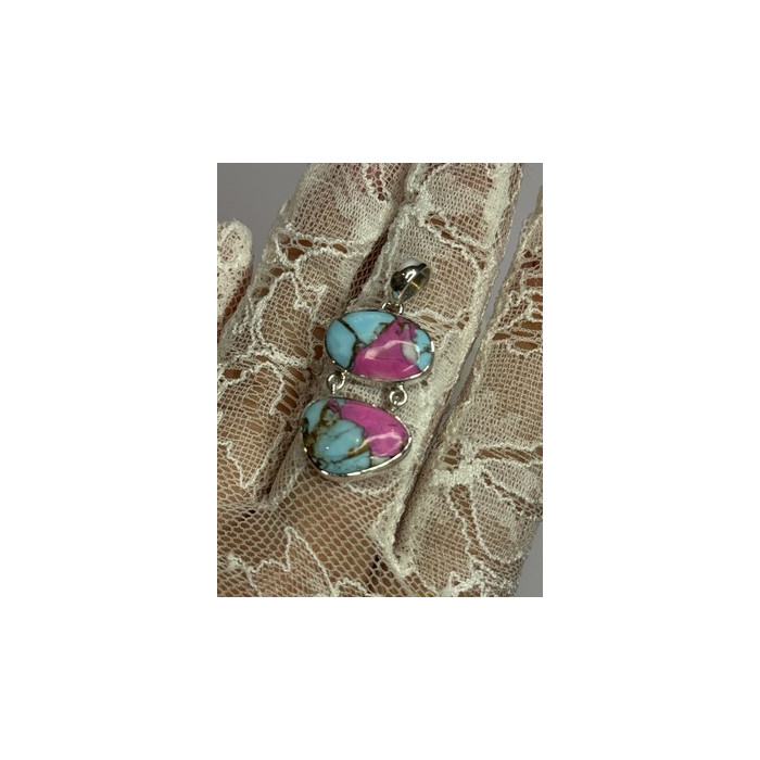 925 Sterling Silver Cotton Candy Turquoise Pendant Length 1.5 Inch