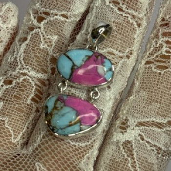 925 Sterling Silver Cotton Candy Turquoise Pendant Length 1.5 Inch
