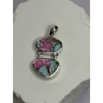 925 Sterling Silver Cotton Candy Turquoise Pendant Length 1.5 Inch