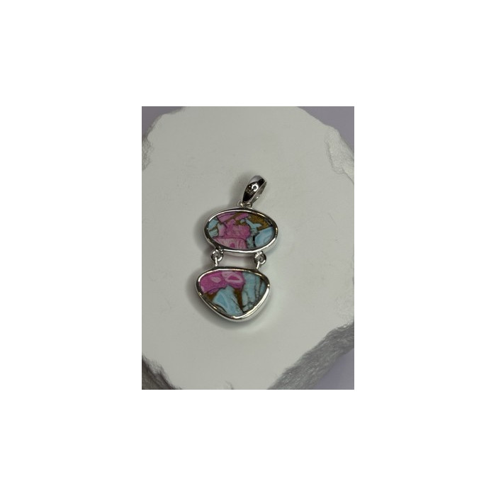 925 Sterling Silver Cotton Candy Turquoise Pendant Length 1.5 Inch