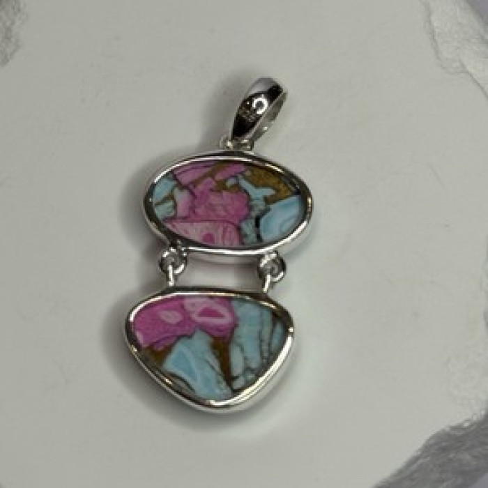 925 Sterling Silver Cotton Candy Turquoise Pendant Length 1.5 Inch