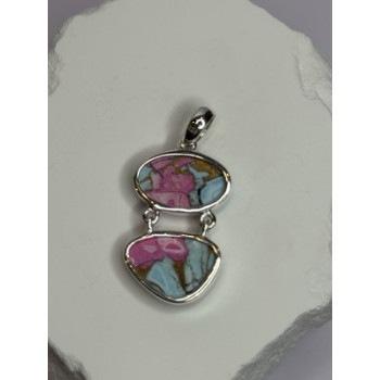 925 Sterling Silver Cotton Candy Turquoise Pendant Length 1.5 Inch