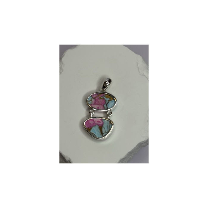 925 Sterling Silver Cotton Candy Turquoise Pendant Length 1.5 Inch