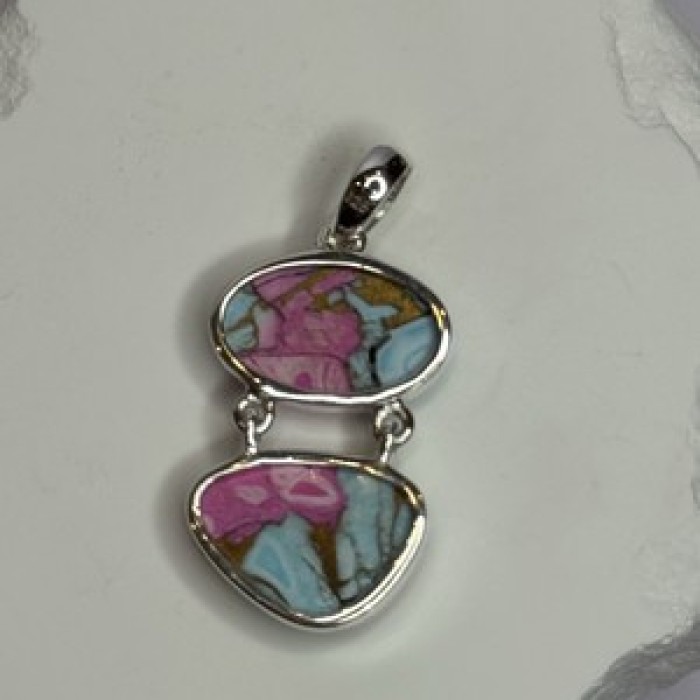 925 Sterling Silver Cotton Candy Turquoise Pendant Length 1.5 Inch
