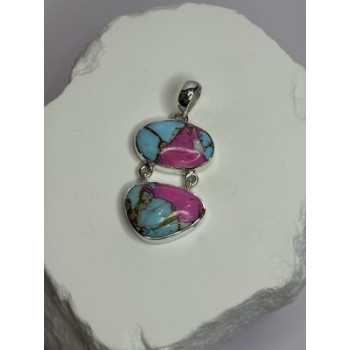 925 Sterling Silver Cotton Candy Turquoise Pendant Length 1.5 Inch