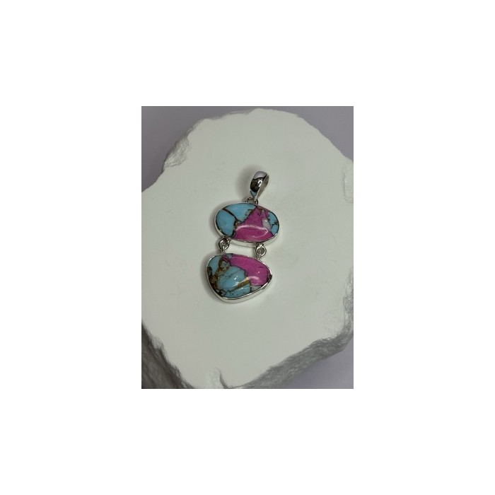 925 Sterling Silver Cotton Candy Turquoise Pendant Length 1.5 Inch