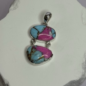 925 Sterling Silver Cotton Candy Turquoise Pendant Length 1.5 Inch