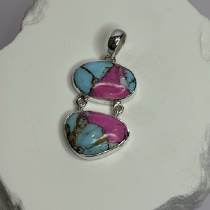 925 Sterling Silver Cotton Candy Turquoise Pendant Length 1.5 Inch