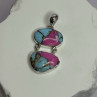 925 Sterling Silver Cotton Candy Turquoise Pendant Length 1.5 Inch