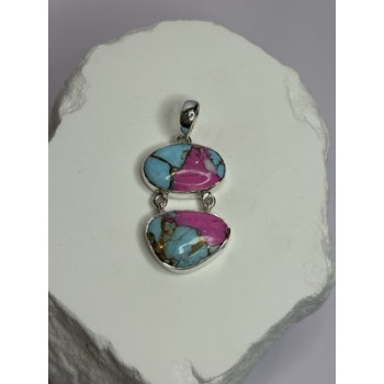 925 Sterling Silver Cotton Candy Turquoise Pendant Length 1.5 Inch