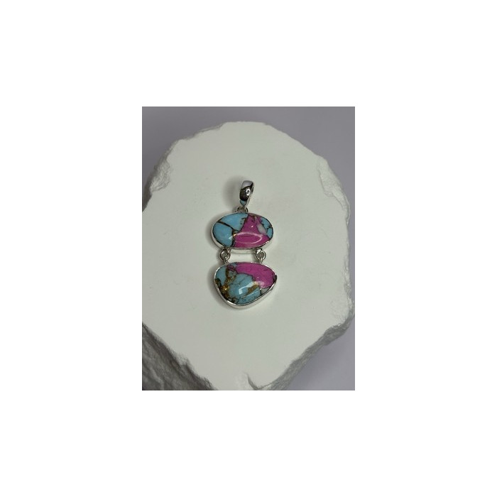 925 Sterling Silver Cotton Candy Turquoise Pendant Length 1.5 Inch