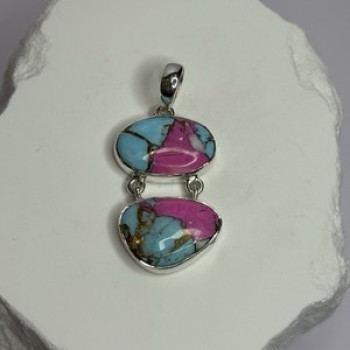 925 Sterling Silver Cotton Candy Turquoise Pendant Length 1.5 Inch